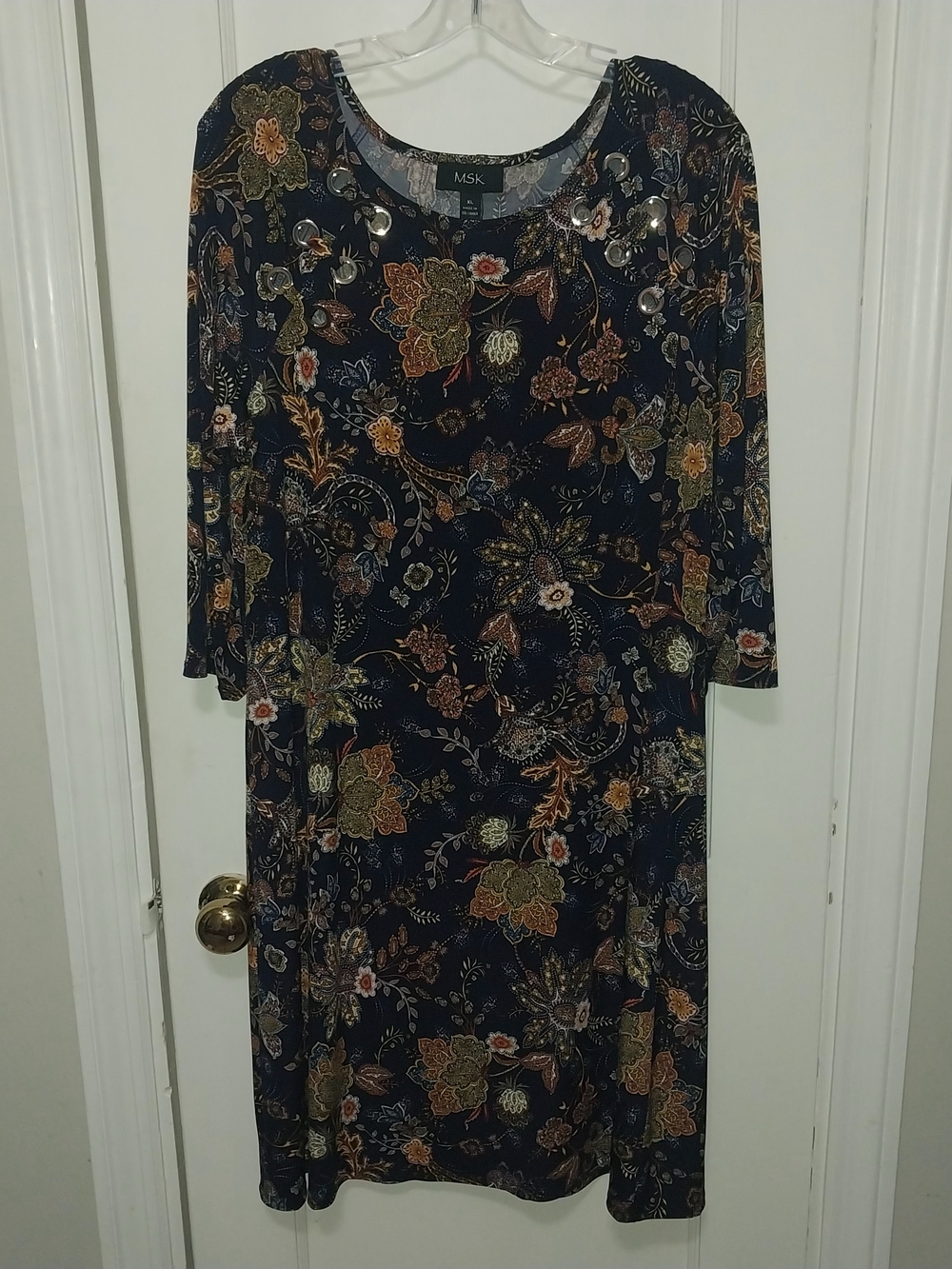 MSK Navy Multicolor Floral Long-Sleeve Scoop Neck Dress